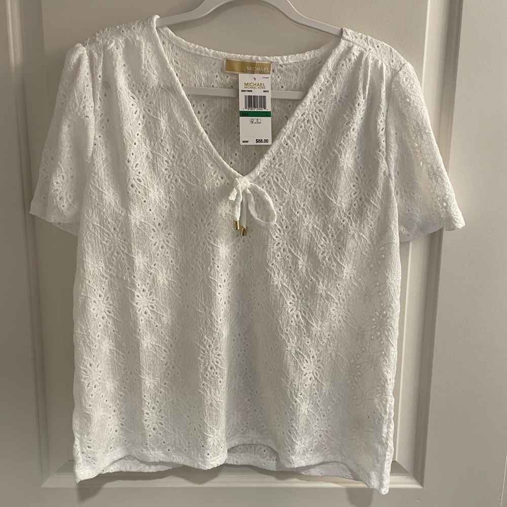 Michael Kors White Tie Front Short Sleeve Blouse